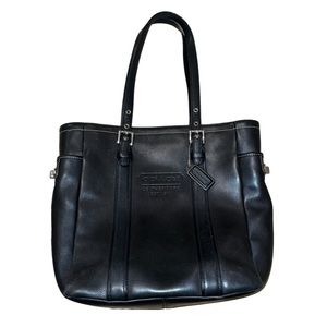 VINTAGE COACH Hamptons Black Leather Tote  Shoulder Bag #8E92 🖤